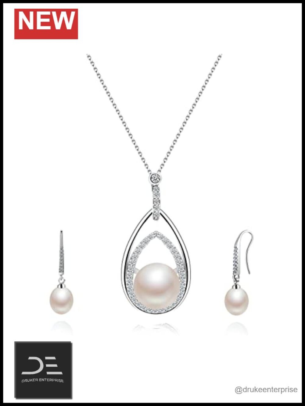 Freshwater Cultured Pearl Pendant Necklace & Earrings Set 925 Sterling Silver